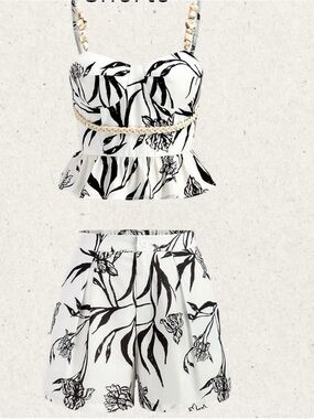 New White Floral Two-Piece Crop Top & Shorts Set